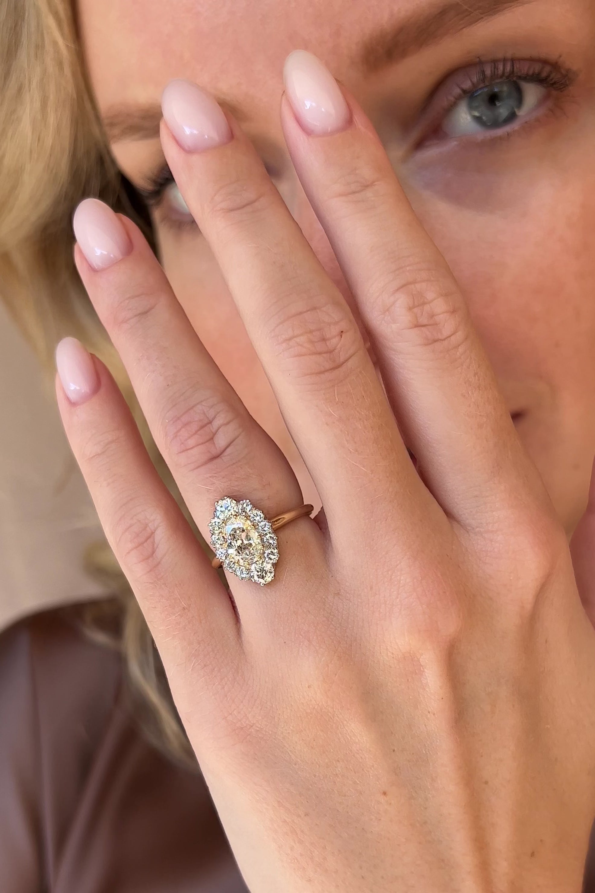 Leia Oval Diamond Vintage Inspired Cluster Engagement Ring Gold - Erstwhile