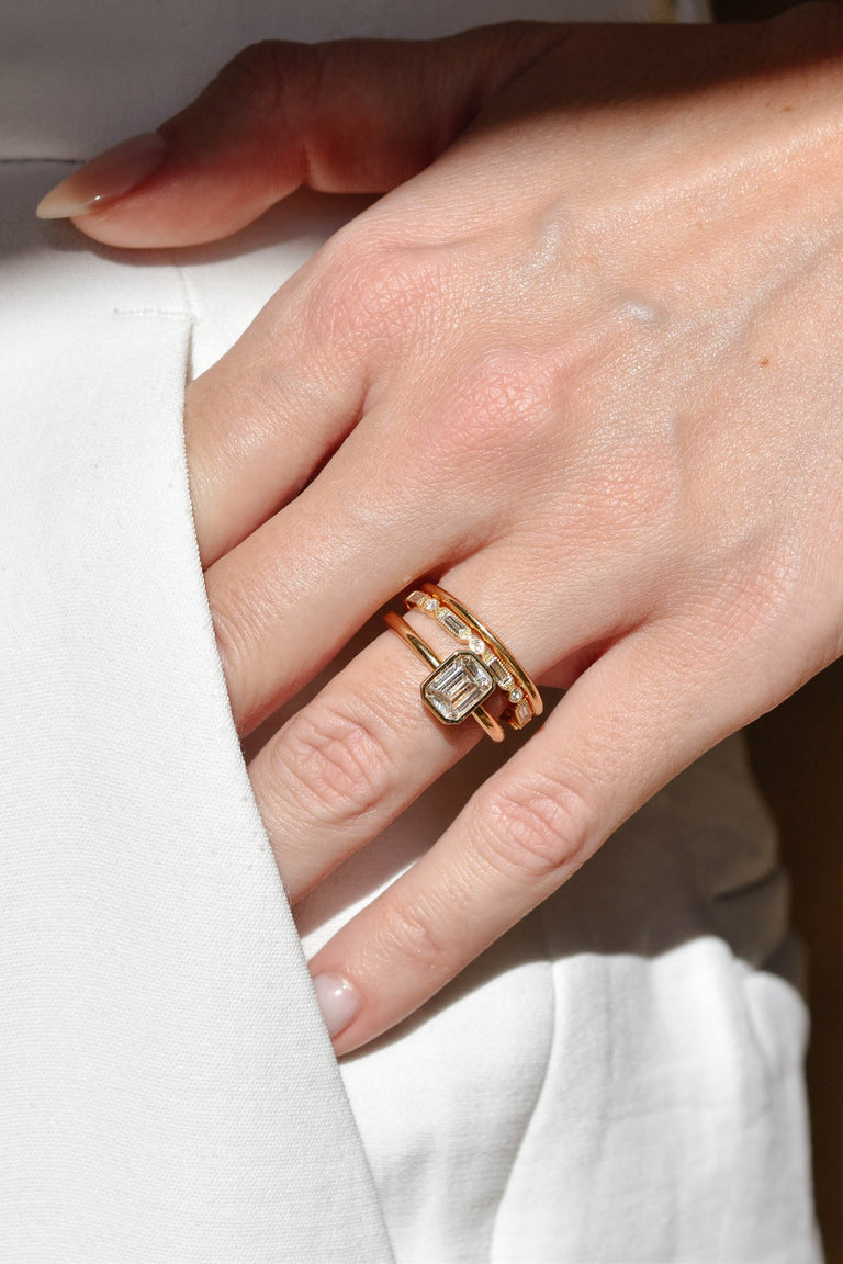Classic Emerald Cut Diamond Bezel Solitaire 1.17