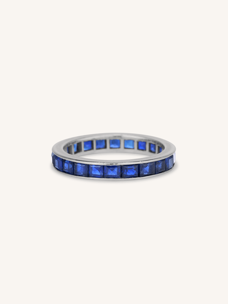 Midcentury Carré Cut Sapphire Eternity Wedding Band